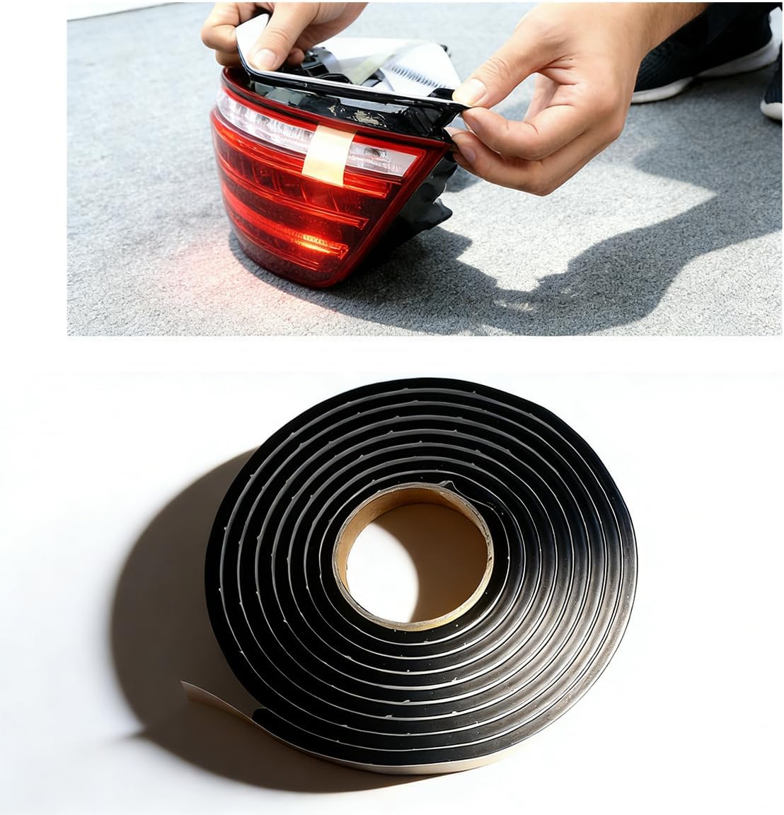 8MM×13Ft Butyl Rubber Sealant Tape, Self-Adhesive Waterproof Sound Deadening Caulk Strip, Automotive Headlight Retrofit Refit Butyl Rope for Resealing Window Door Windshield (Black)