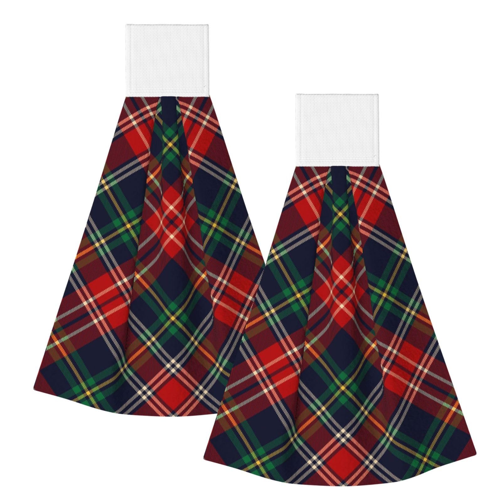 DOPKLNA Tartan Plaid, 2 Pcs Hanging Coral Fiber Hand Towels for Bathroom, Absorbent Kitchen Towels