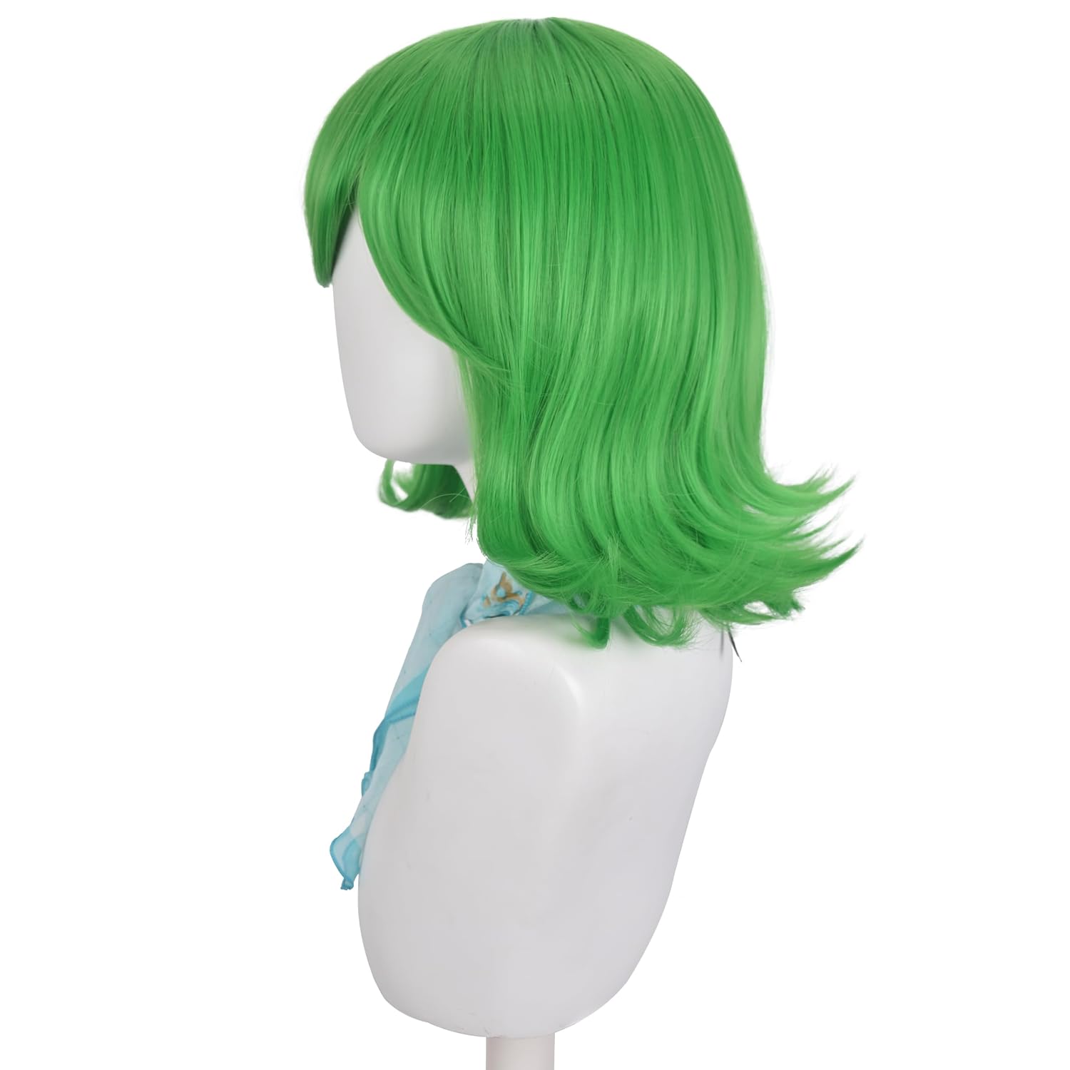 Disgust Green Wig Shoulder Wavy Cosplay Wigs Bob Wig With Bangs for Halloween Party Green Dress Up for Coser Synthetic for Daily Peluca