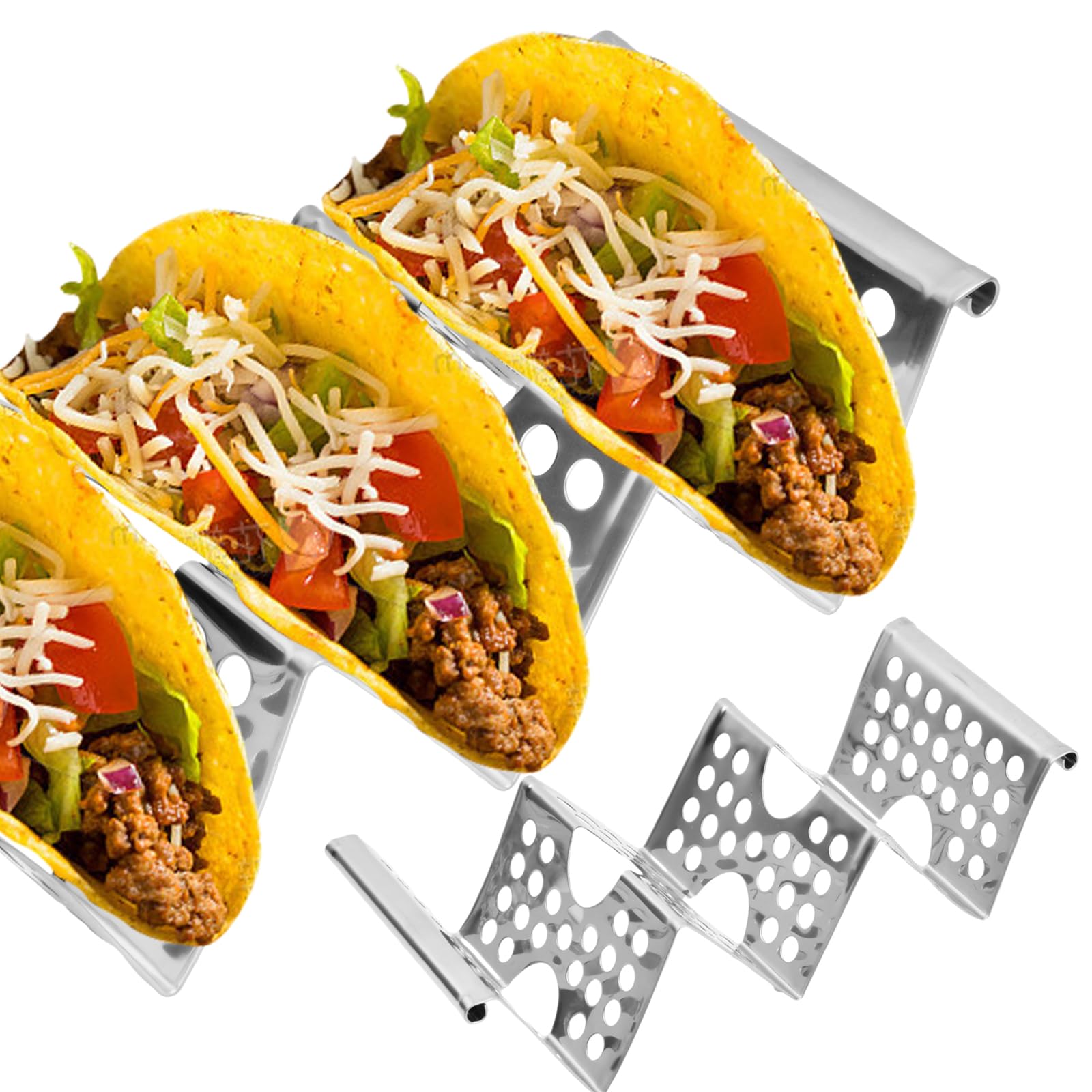 Soporte para Tacos Mexicanos, 4 Soporte para Tortillas de Acero Inoxidable con Asas, Soporte Tacos Bandeja para Tacos Mexicanos Bandeja para Tacos sin BPA para Lavavajillas y Parrilla
