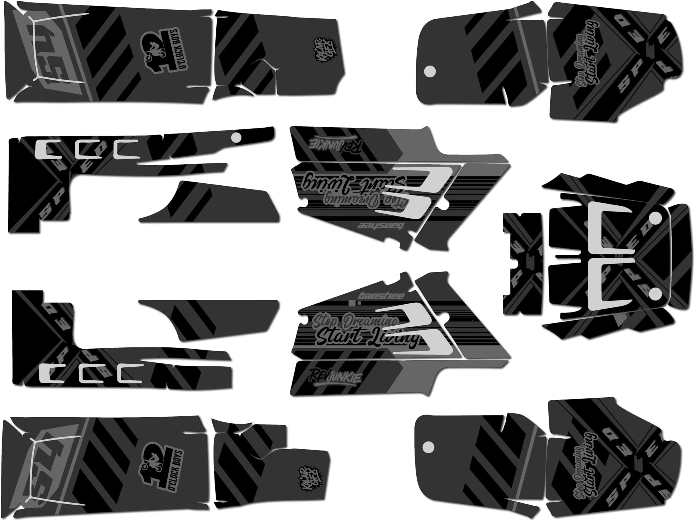Graphics Kit for Yamaha Banshee 350 (2001-12) Split Series Smoke 16 Mil - On/Off The Road - ATV UTV Dirt Bike Stickers, Quad Dirtbike Racing Decal Automotive Accessories no-Plastics