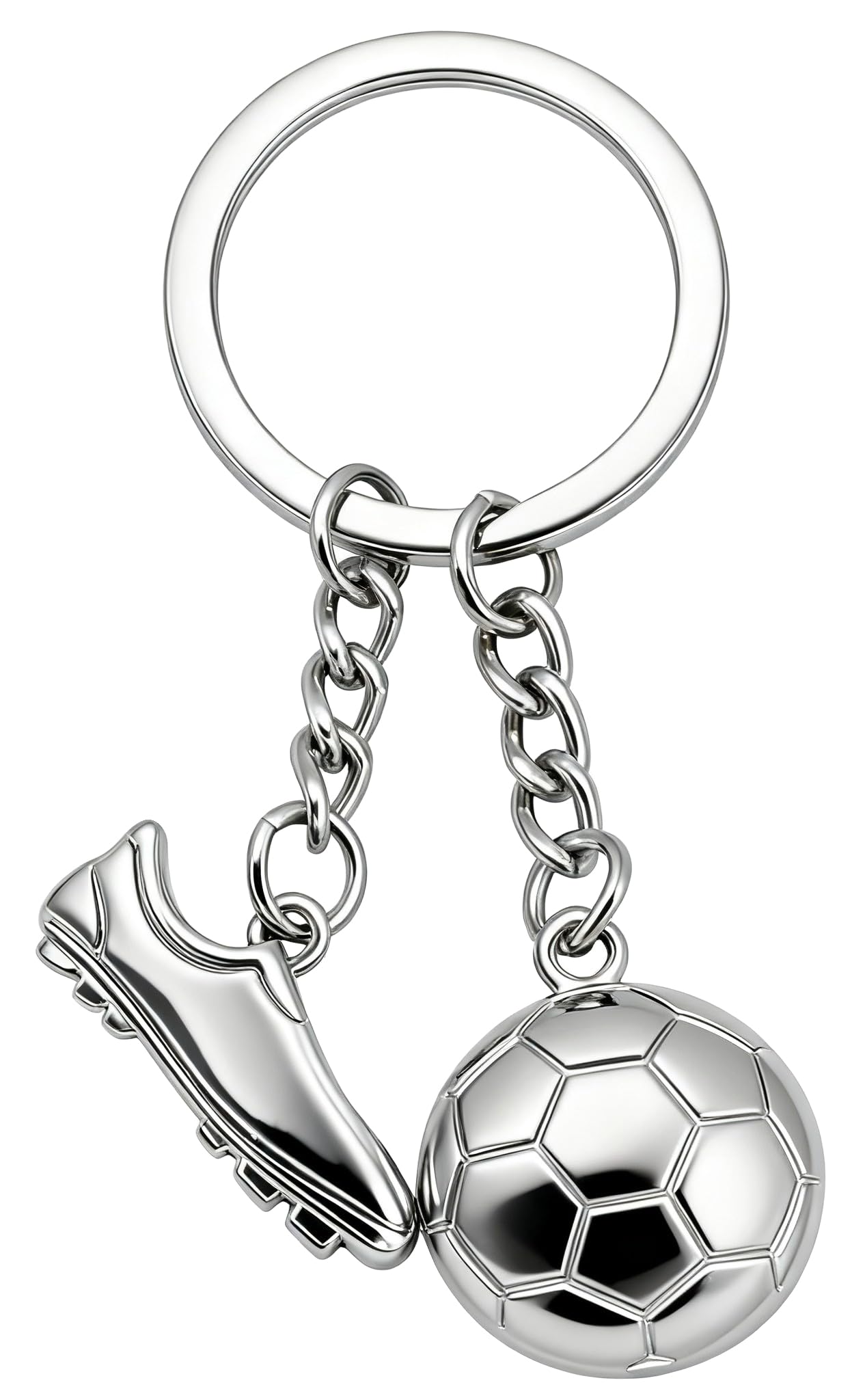 Moydolo Unisex Silver Football Keychain Pendant Metal Boot Ball Soccer Key Chains Charms Sports Fan Keyrings For Men Women Boys Girls