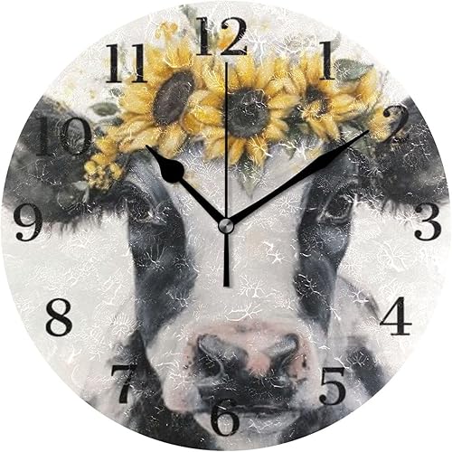 Miniatura 14 de Reloj de pared silencioso sin tictac, funciona con pilas, 9.5 pulgadas, para cocina, hogar, sala de estar, flor azul, mariposa, retro Patrón retro