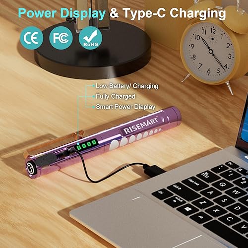 Vista 14 de RISEMART Luz de bolígrafo para enfermera, luz LED médica recargable, blanco cálido/frío y atenuación continua, luz médica portátil para enfermera