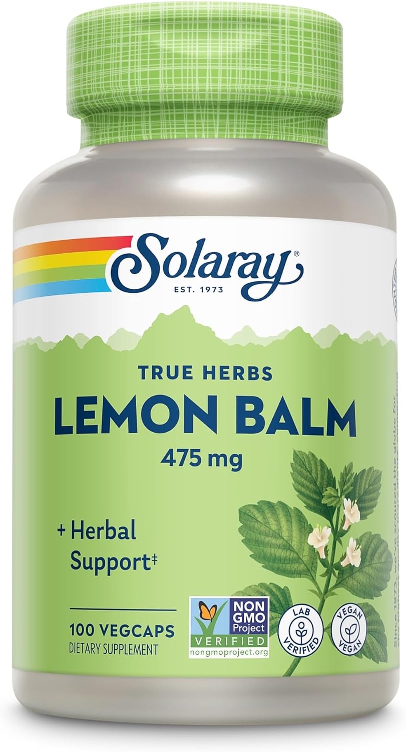 SOLARAY Lemon Balm Aerial 475 mg – Healthy Mental Calm and Relaxation and Rest Support – Whole Aerial for Full Nutrient Profile – Non-GMO, Vegan – 100 Servings, 100 VegCaps
