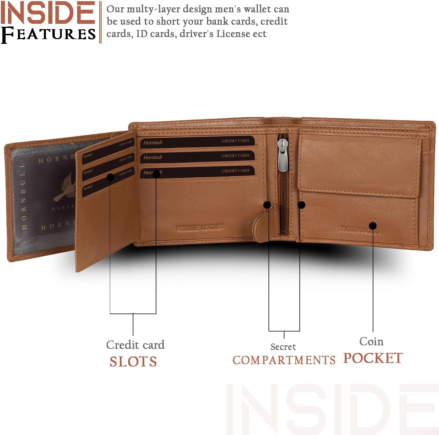 HORNBULL Vegas RFID Blocking Leather Wallet for Men | Wallets Men Leather | Mens Wallet, Cognac Brown, Classic image 5