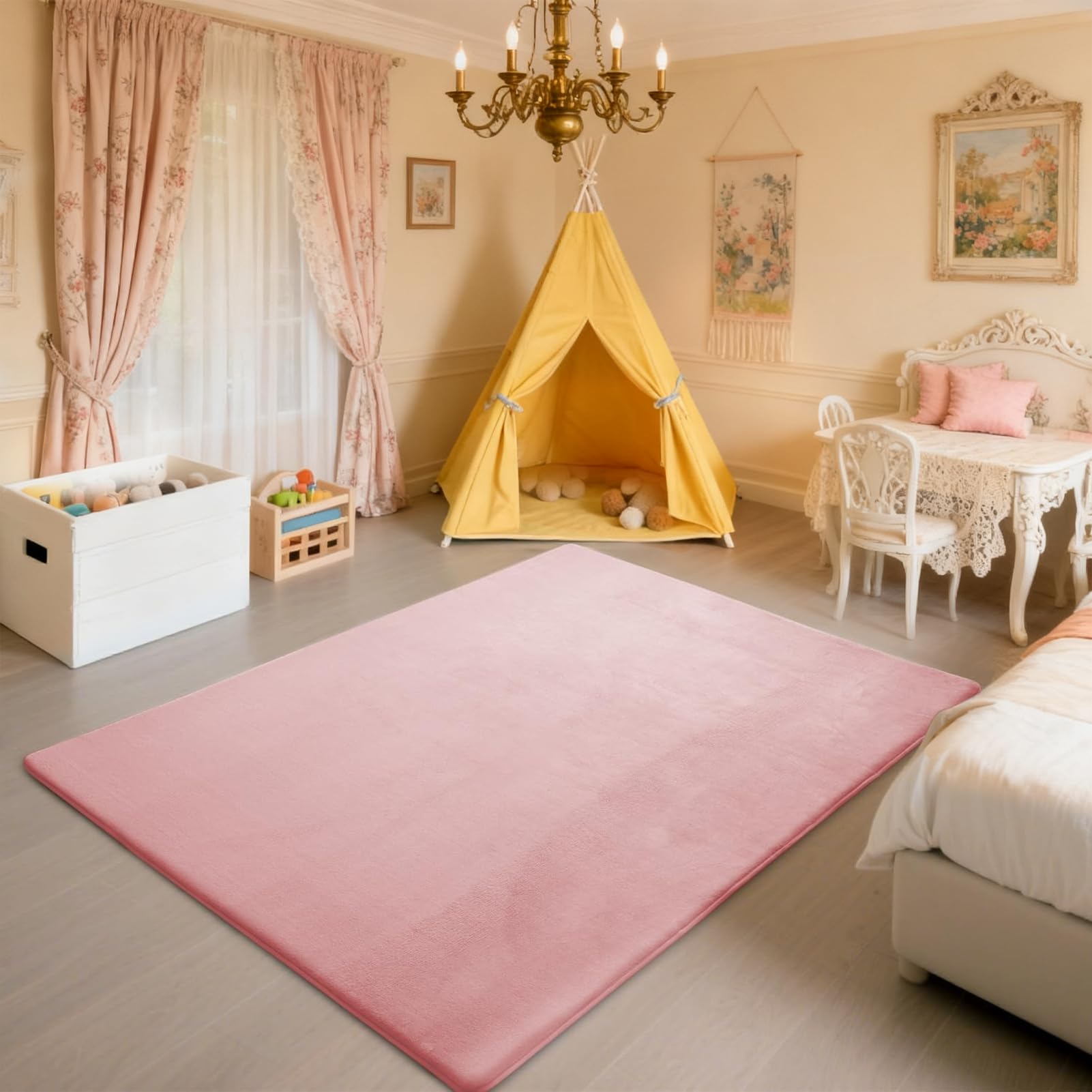 3CM Dicker Spielteppich Krabbelmatte Baby Spielmatte, Teppich Kinderzimmer mit Memory-Schaum Rutschfester Entwurf für Kinderzimmer und Schlafzimmer 140 x 250 cm Rosa