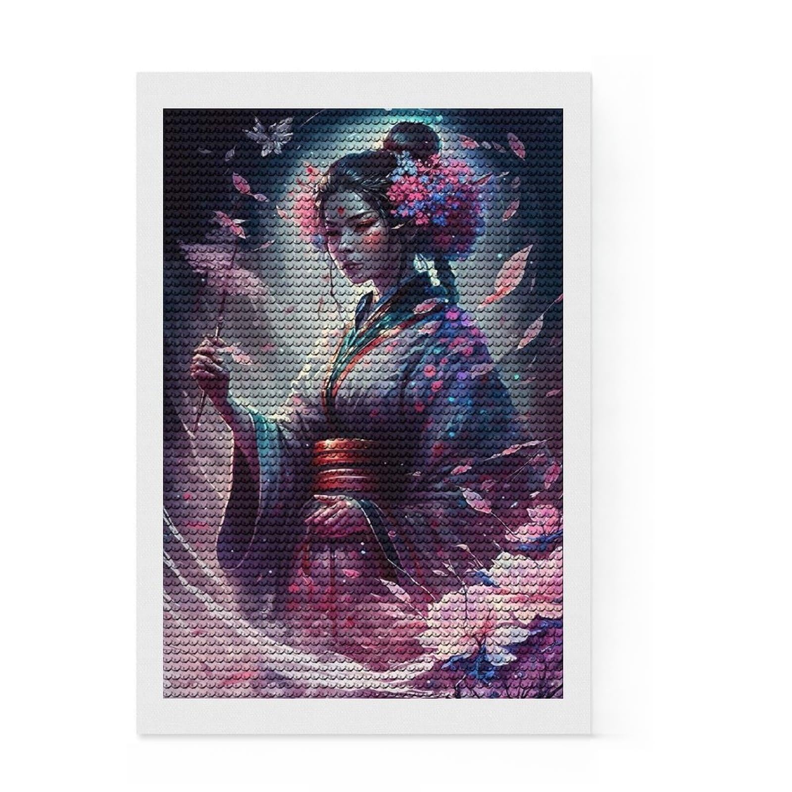 Junmoney Geisha Performers Diamond Art Kit 8"x12", Relaxing DIY Hobby, Easy to Follow Symbols, Cosy Home Accent, Festive Craft Gift