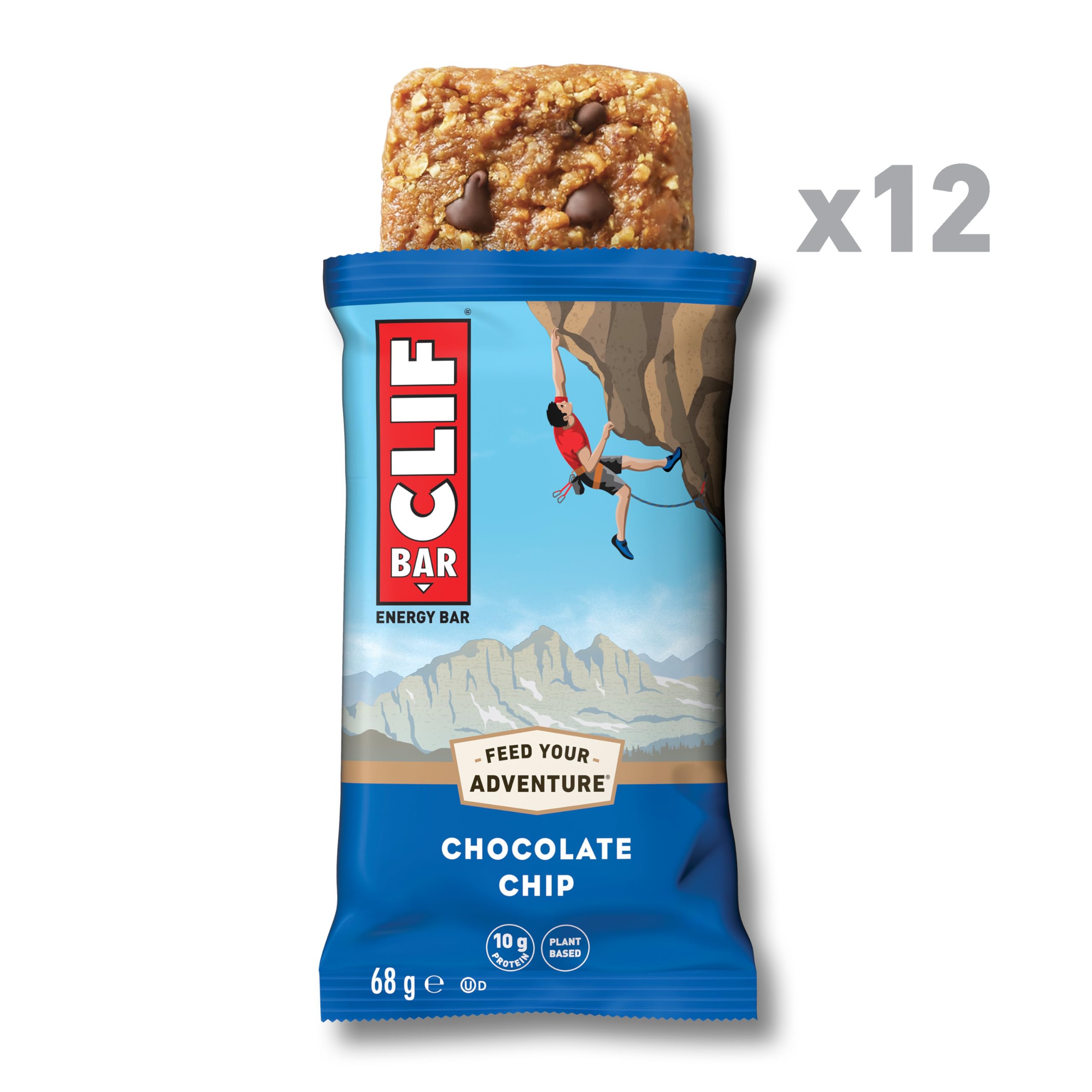 CLIF BAR Energy Bar baton proteinowy, baton proteinowy, na bazie roślin, do biegania, treningu maratońskiego, jazdy na rowerze i sportów wytrzymałościowych, 12 x 68 g