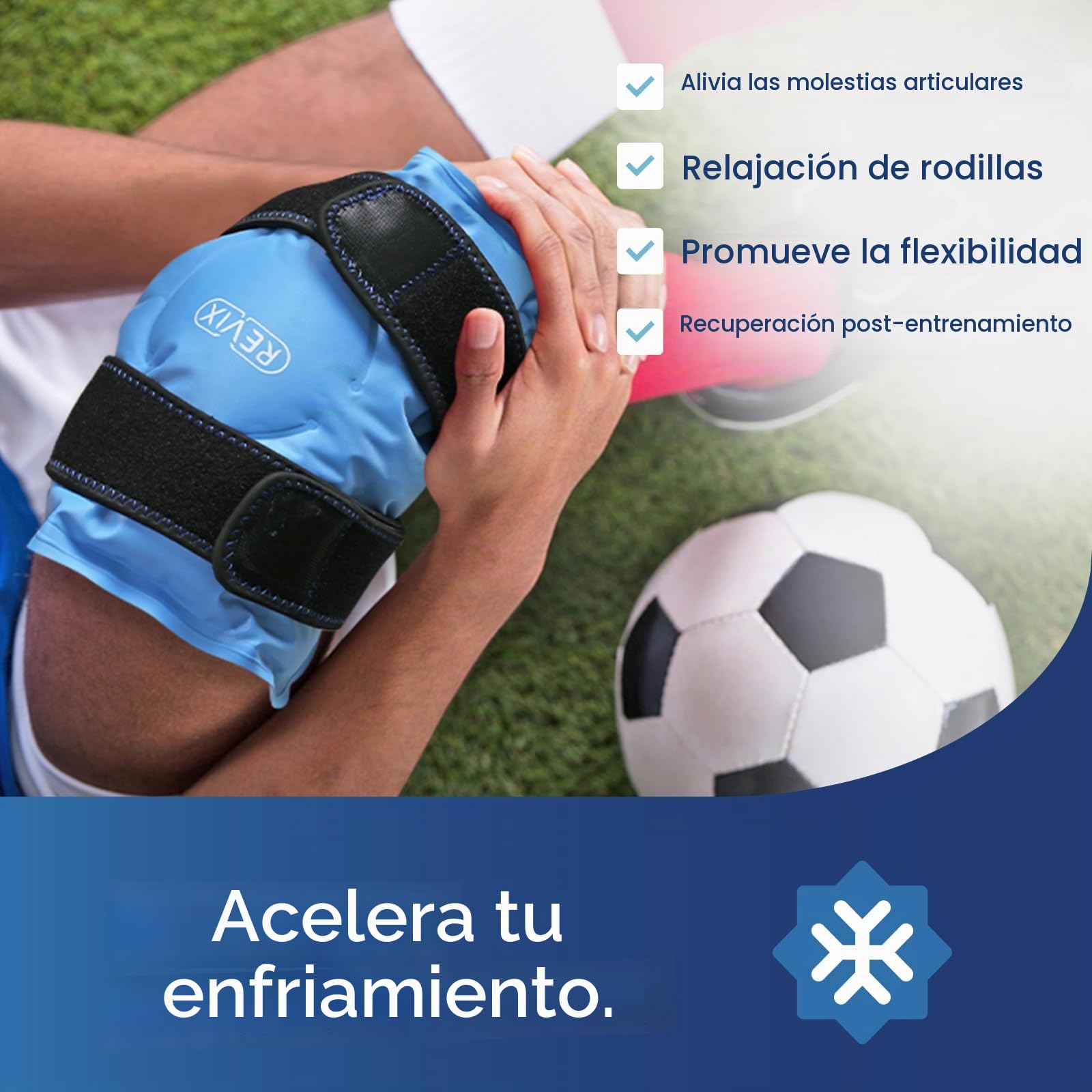 REVIX Rodillera de Gel Frío para Rodilla – Bolsa de Hielo Reutilizable con Correas Ajustables y Funda de Felpa, Gel Extra Frío para Rodilla, Pierna o Codo, Ideal para Uso Diario y Descanso