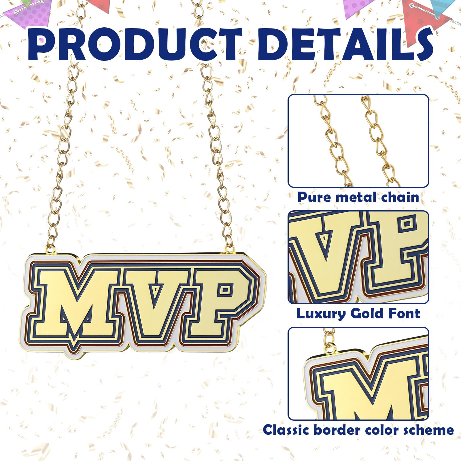 Médaille MVP Dorée 14,7 Cm Avec Chaîne - Trophée Sportif Ou Reconnaissance Employés - En Métal