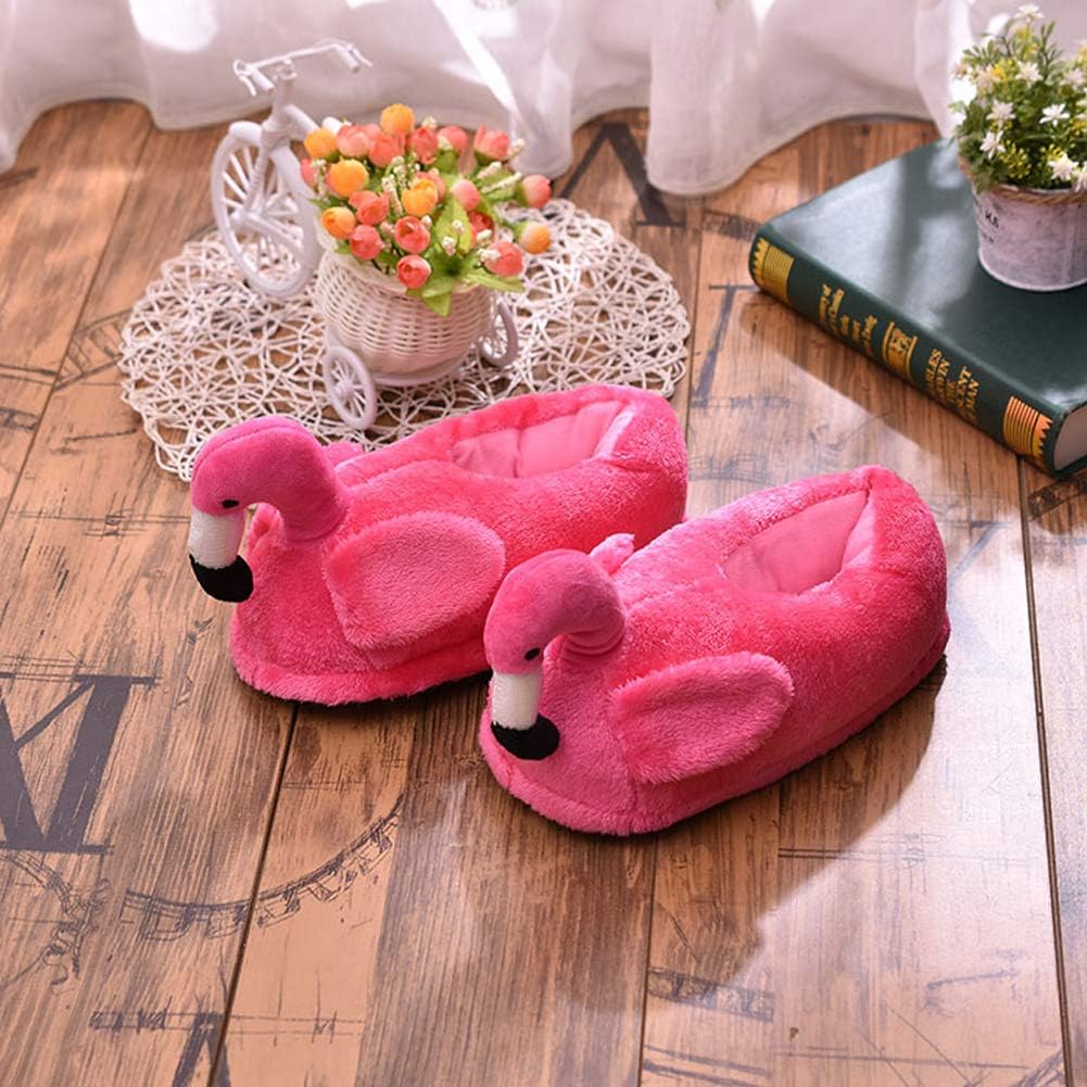 Cute Flamingo Slippers Heel Cover Winter Warm Plush Animal Slippers for Women