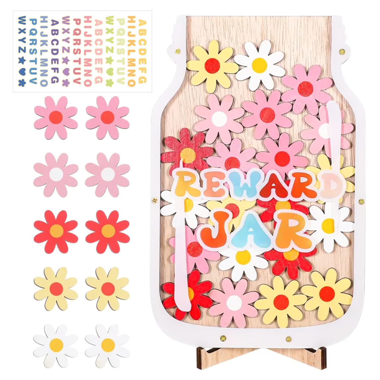 Reward Jar with Daisy Flower - Reward Jar, Motivate Good Behavior Reward Jar, Reward Charts for Children Behaviour, Daily Chores Rewards Jar Incentive Jar for Home School Classroom Teacher Parent