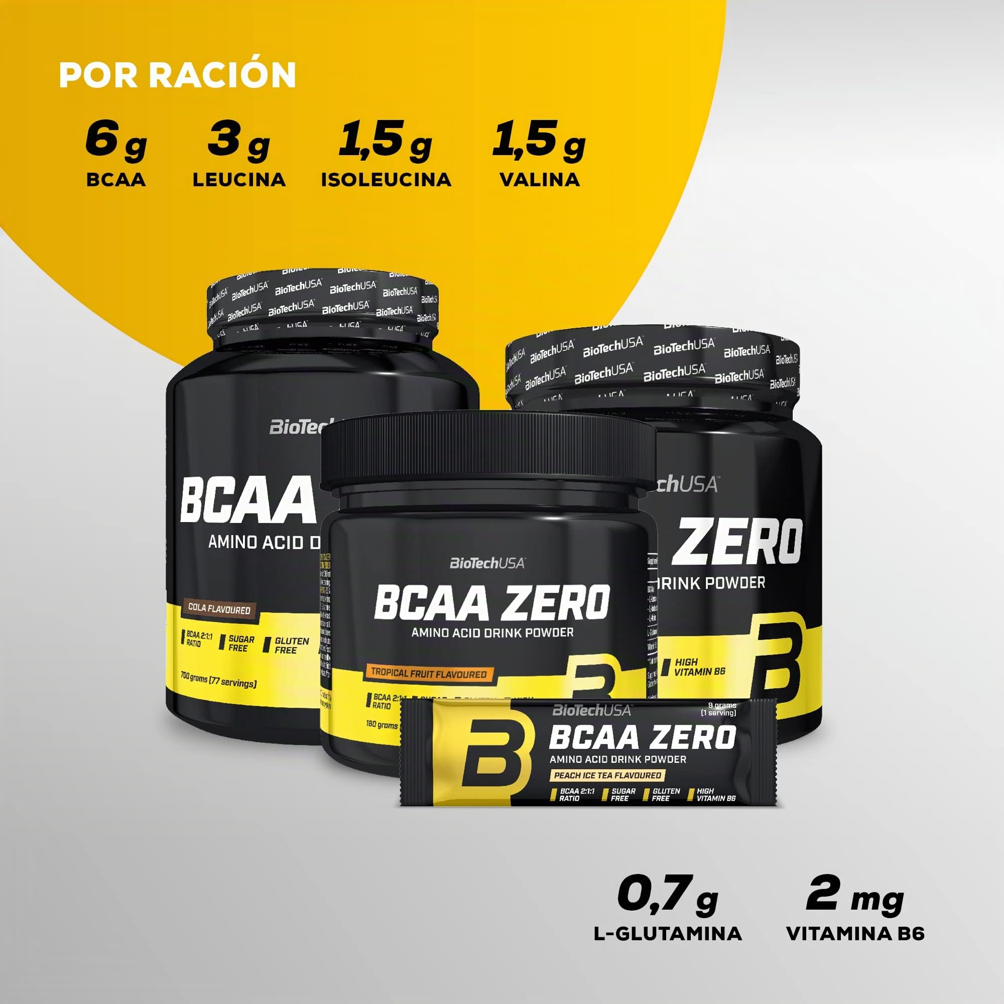 BioTechUSA BCAA Zero | Aminoácidos BCAA en proporción 2:1:1 | Con L-glutamina | Sin azúcar | Fórmula de aminoácidos en polvo para preparar bebidas | 700 g, Té helado con melocotón