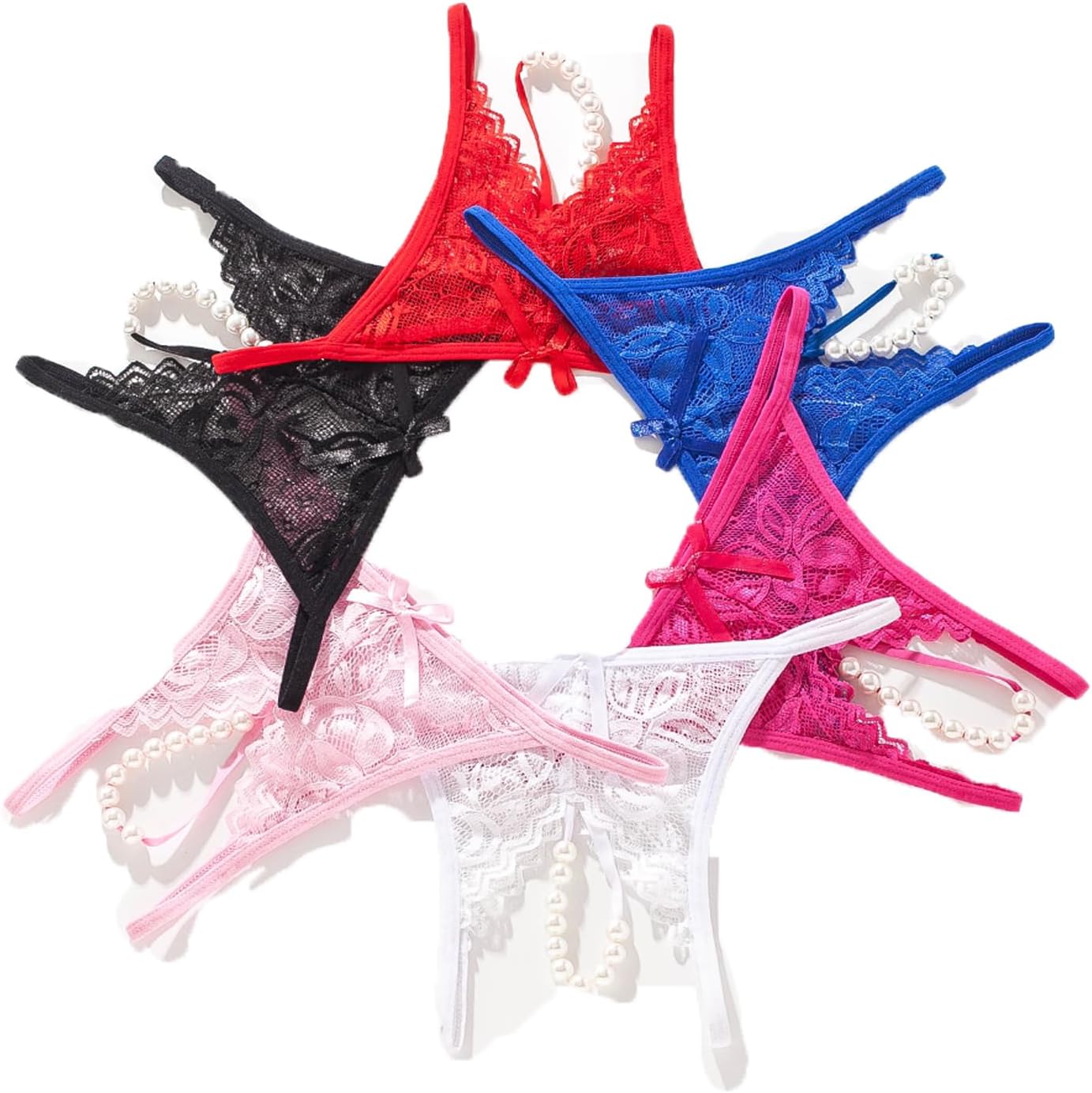 Justgoo Womens Lace G-String Thongs Panties Underwear Low Rise T-Back Underpants Pack of 1-5 - Image 3