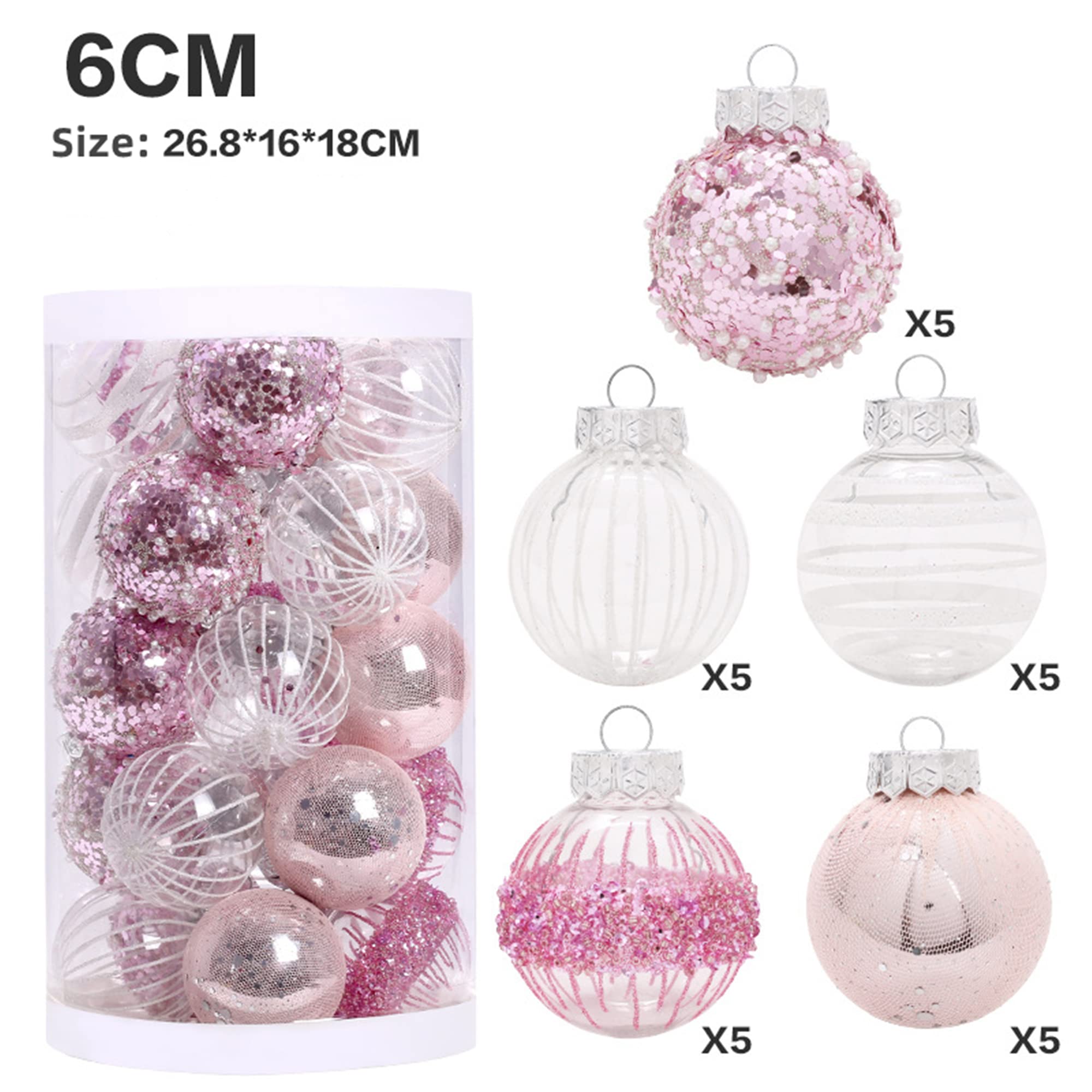 Lot de 25 boules de Noël incassables de 6 cm pour sapin de Noël