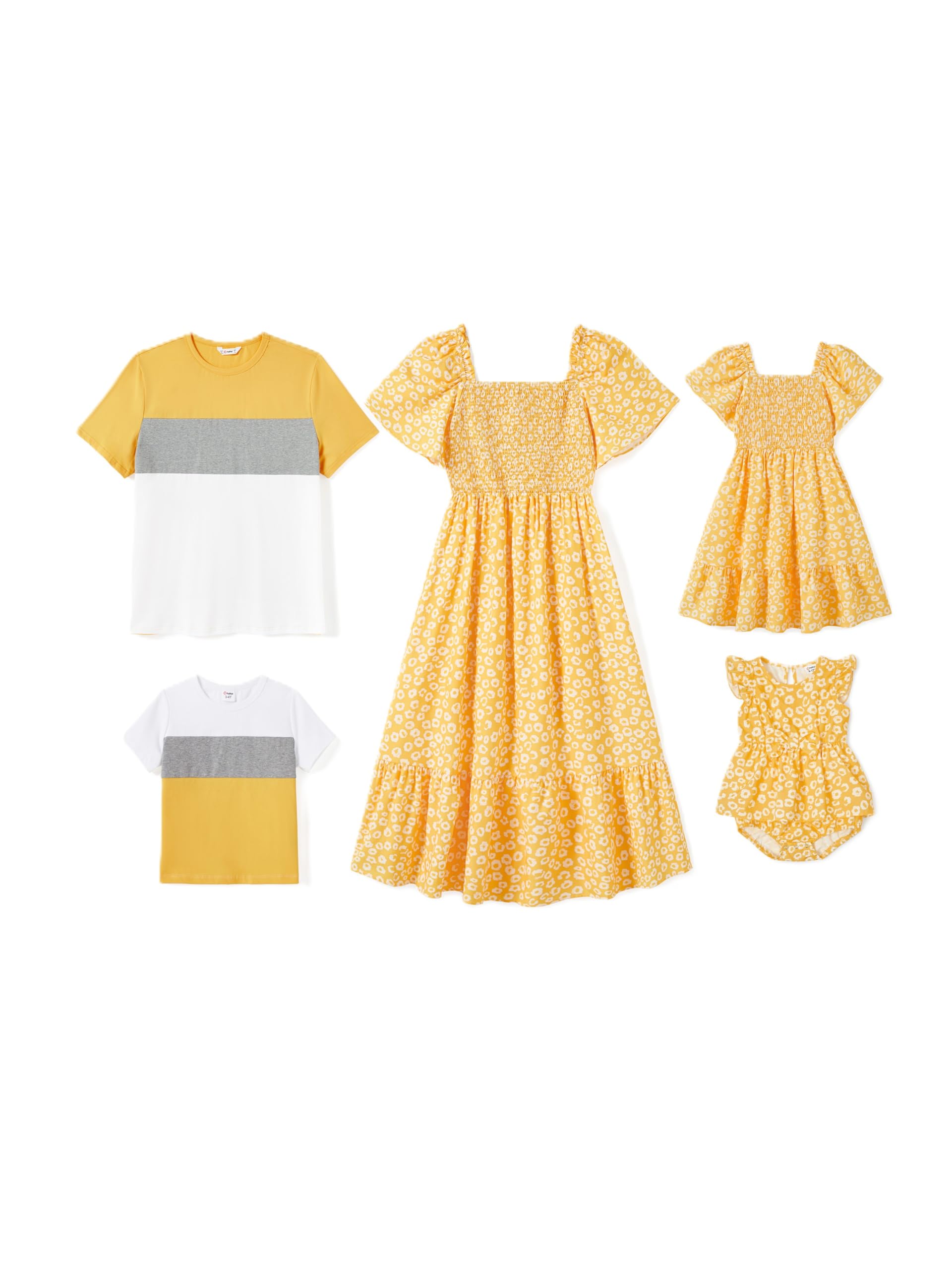 PATPAT Family Matching Outfits Mommy and Me Dresses Floral Dress &amp; T-Shirts | Mommy and Me Easter Dresses, Puff Sleeve Floral Sundress, Cotton Blend T-shirts, Couples Party Wedding Vacation Outfits