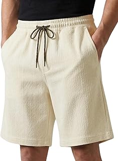 Bollyclues Men’s Premium Linen Blend Casual Shorts | Textured Lightweight Summer Shorts with Elastic Waist &amp; Drawstring | ...