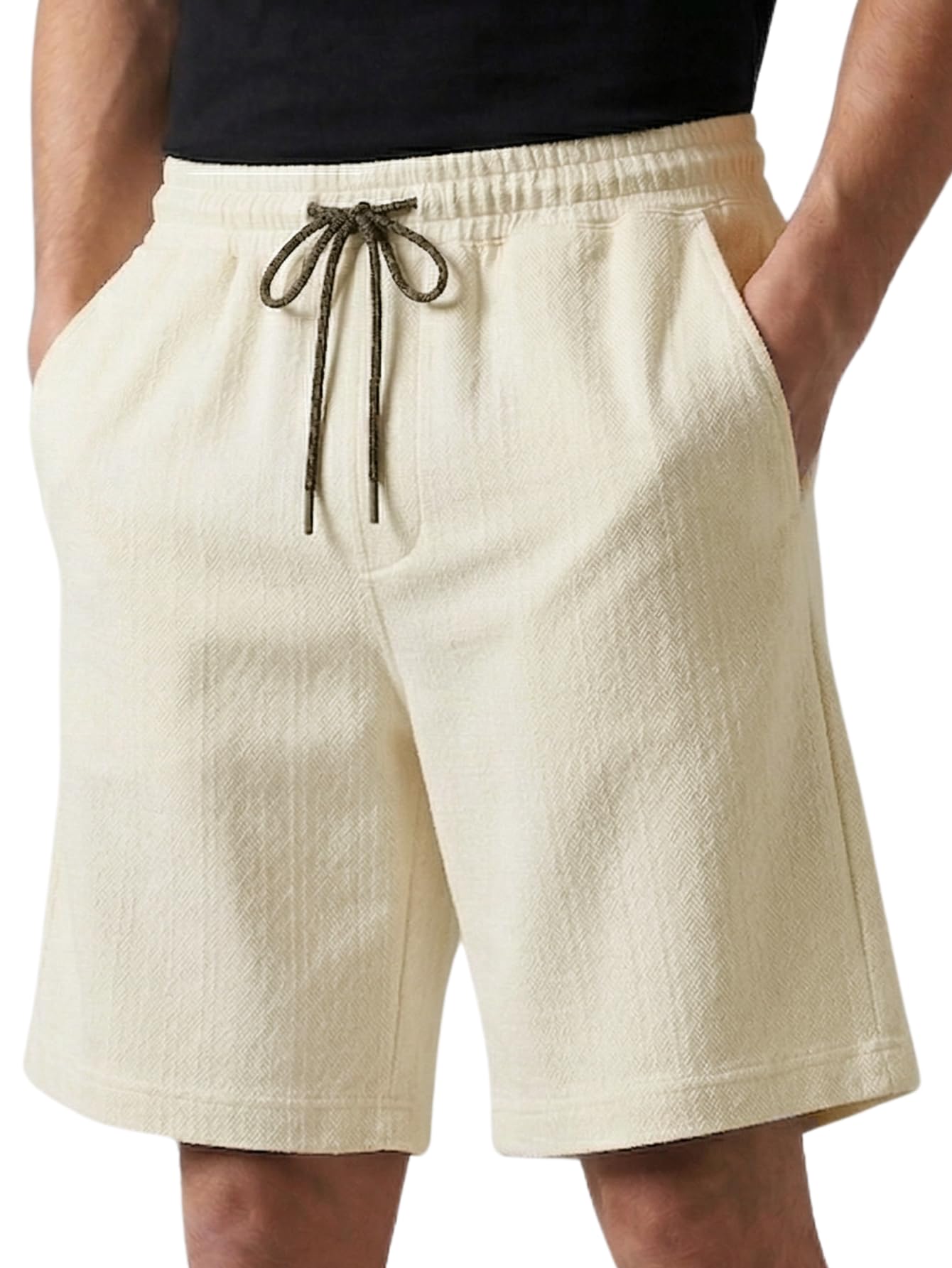 bollyclues Men’s Premium Linen Blend Casual Shorts | Textured Lightweight Summer Shorts with Elastic Waist & Drawstring | Breathable Relaxed Fit Shorts for Men-picture-42