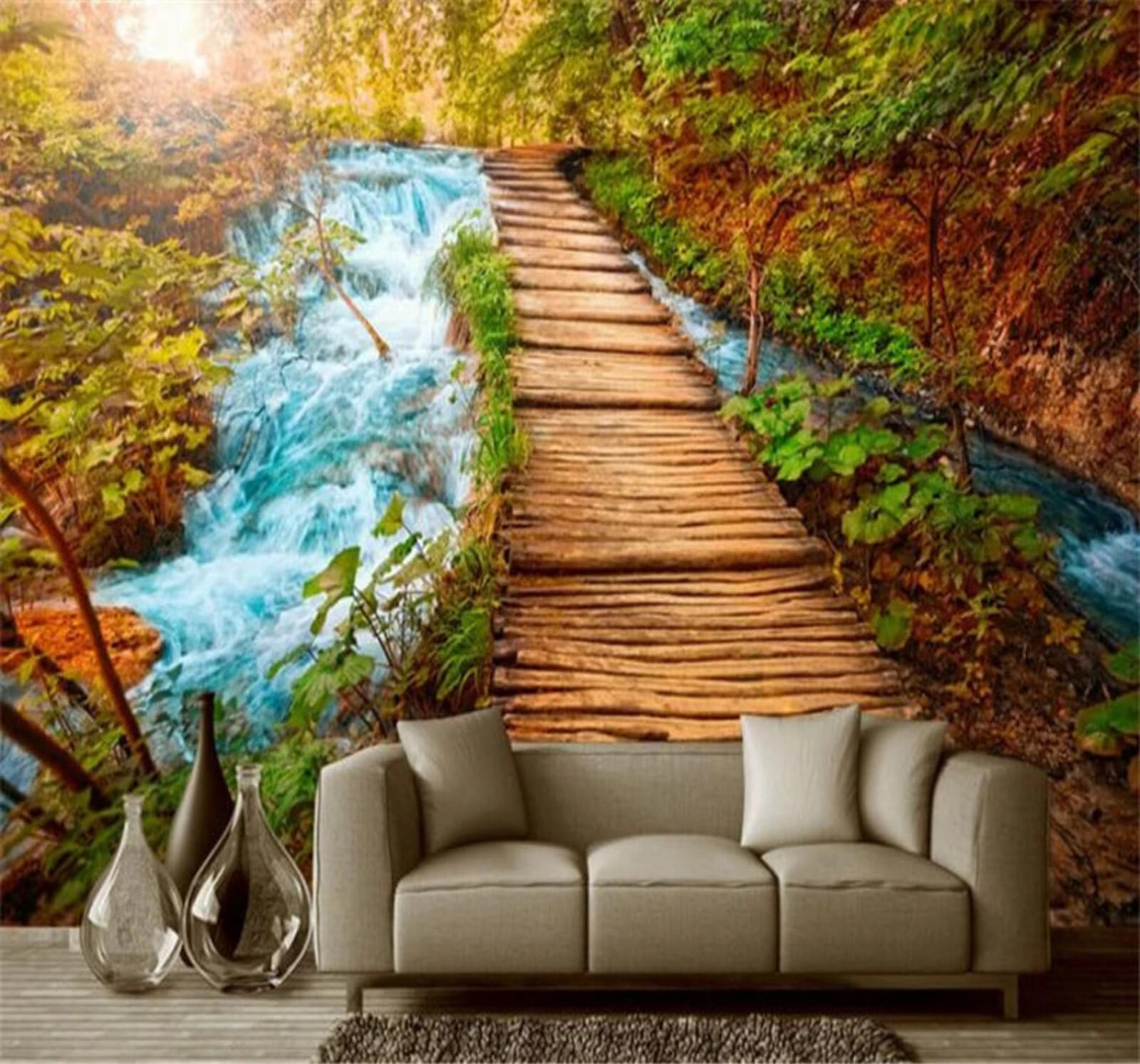 Beautiful Fairy Tale Landscape Wooden Bridge Scenery 3D Wallpaper Easy Install Feature Office Living Room Sofa Bedroom TV Background Wall Decoration-350cm×256cm
