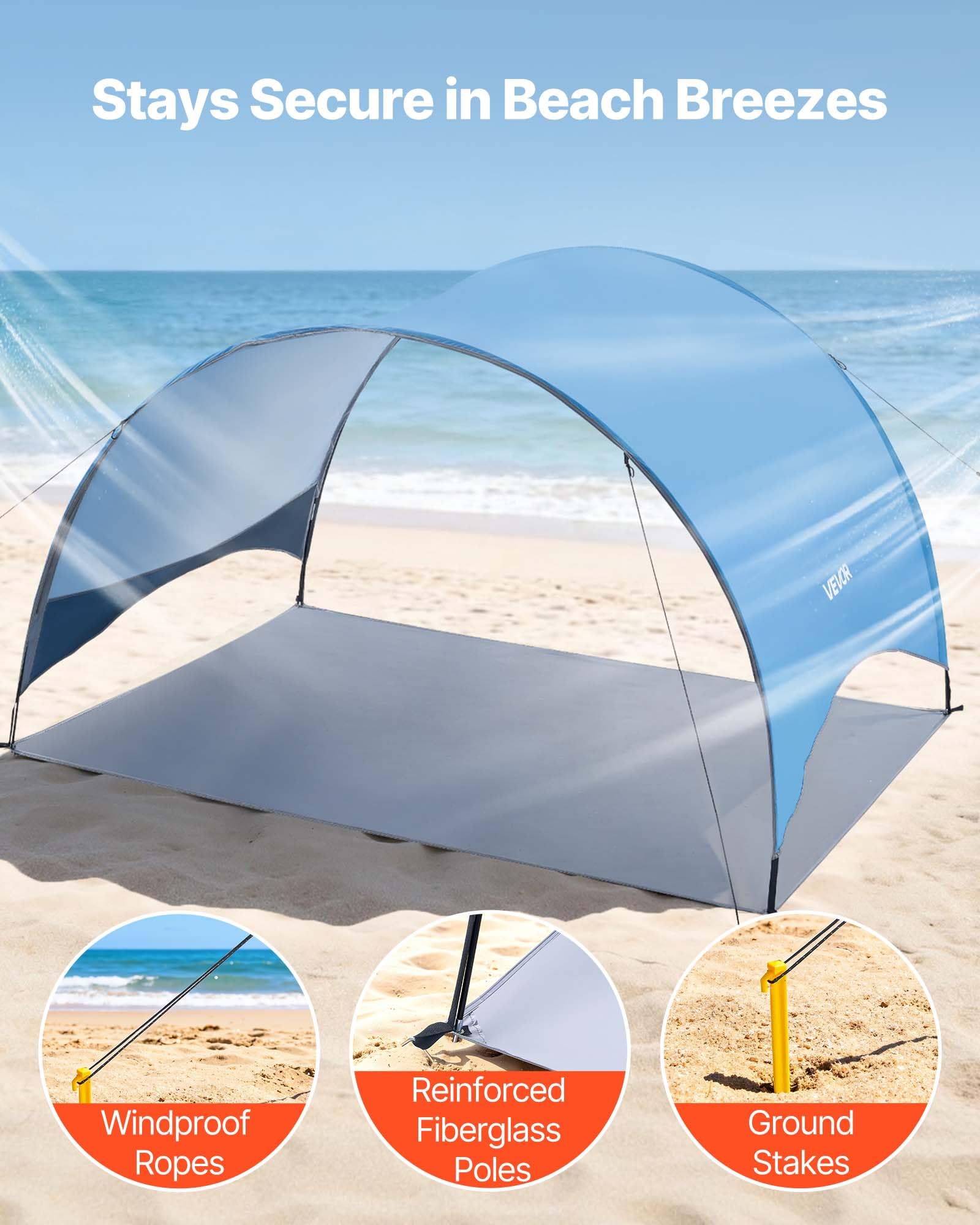 VEVOR Przenośny namiot plażowy Pop Up dla 4 osób z torbą transportową i śledziami, lekki i kompaktowy parasol plażowy na kemping, wędkarstwo, piknik, wakacje na plaży