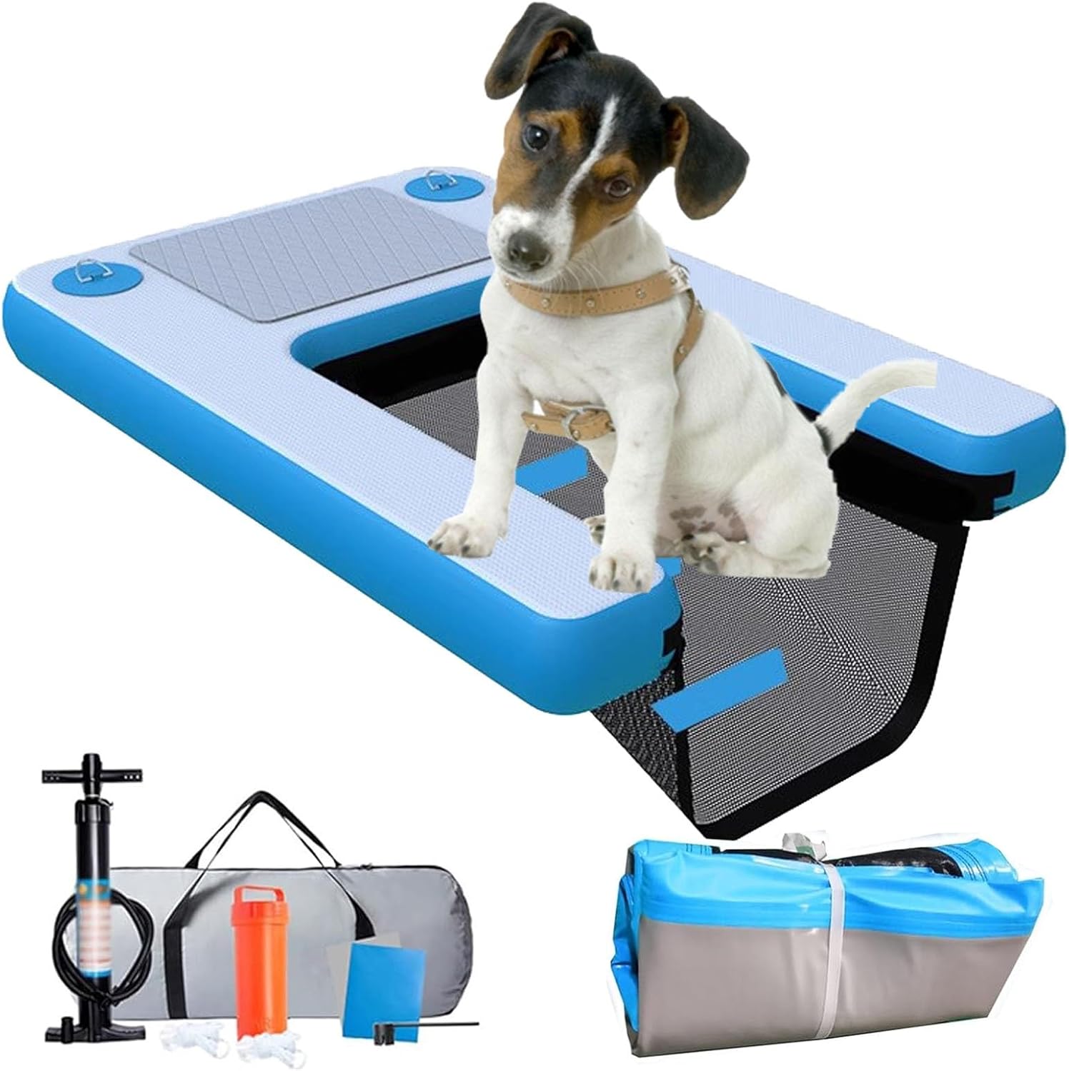HAIXHX Inflatable Dog Ramp, Floating Dock Water Raft Ladders for Pool - Up to 220LBS, Dog Climbing Floaty for Lake Boat Coasts River, with with Manual Air Inflation Pump(Red)