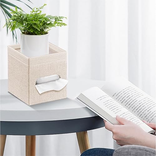 Miniatura 7 de Funda cuadrada de cuero PU para caja de pañuelos con bandeja de almacenamiento, moderno soporte decorativo para pañuelos para tocador de baño, mesas