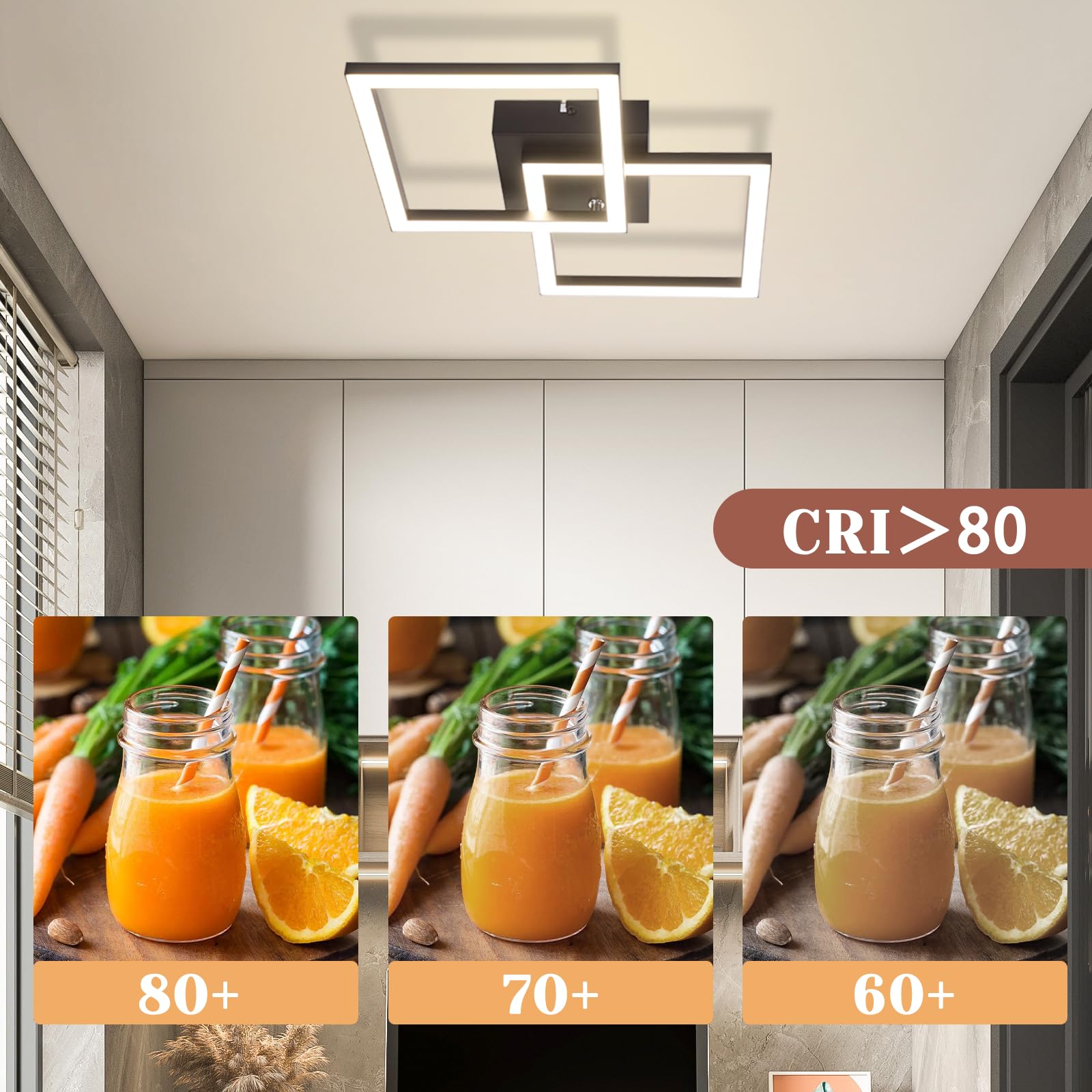 Homefire Plafonnier LED Cuisine 24W 4000K Luminaire Cuisine Plafond Noire | Plafonnier Salon Design Moderne Plafonniers Chambre métal Lampe de Salon Carré Eclairage de Lampe Plafond pour Couloir Bureau