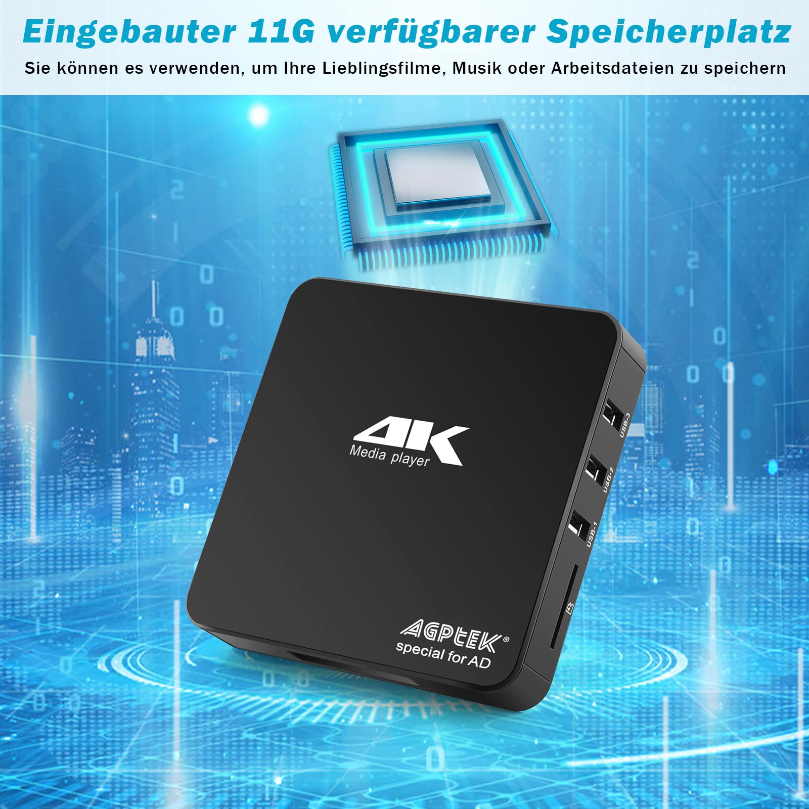 AGPTEK 4K@60hz MP4 Media Player unterstützt 8 TB HDD/256G USB-Laufwerk/SD-Karte mit HDMI/AV-Ausgang für HDTV/PPT MKV AVI MP4 H.265, Unterstützt für Werbung, Untertitel/Timing und Tastatursteuerung