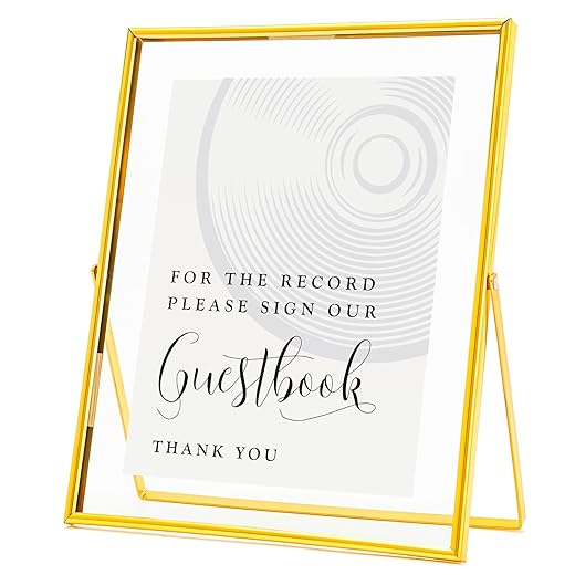 Calculs Please Sign Our Guest Book Sign for Wedding Welcome Guestbook Table Decoration Gold Floating Picture Frame Party Inspo Place Card/Menühalter 25,4 x 20,3 cm
