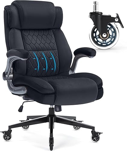 Silla de oficina grande con respaldo alto con brazos abatibles, silla de escritorio ejecutiva con ruedas de bloqueo, soporte lumbar ajustable, silla