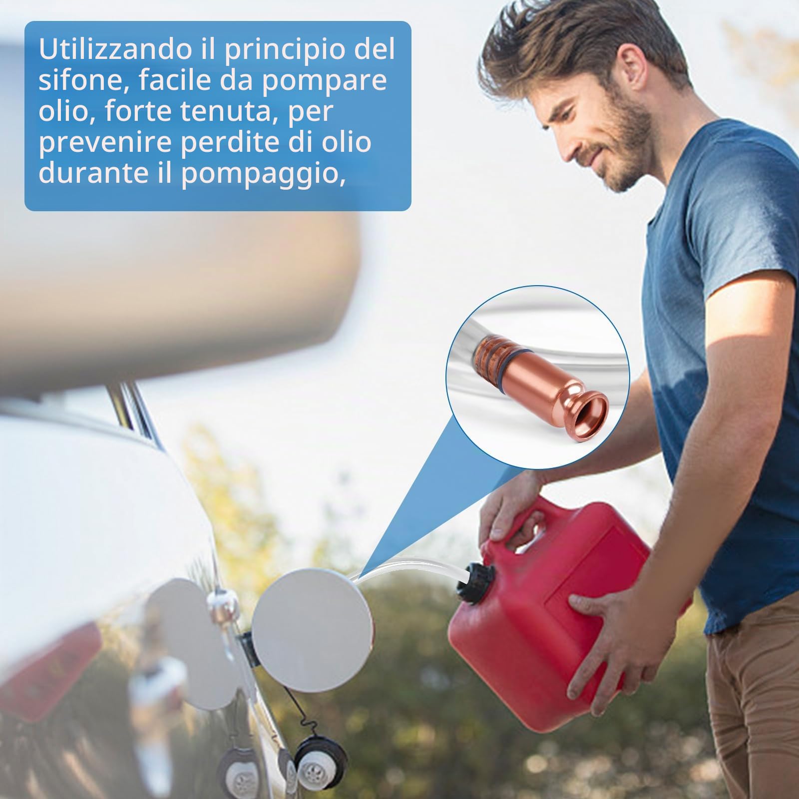 CONNECTION Tubo per pompa, 2,5 m, autoadhesivo, per sifone, carburante, pompa a mano, trasferimento olio, acqua