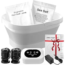 Ionic Foot Bath Detox Machine,Foot Detox Foot Bath Soak Tub with 2 Arrays,80 Disposable Foot Spa Liners, Sea Salt,Folding Foot Spa Bucket,Home Salon-Level Foot Soaking Tub