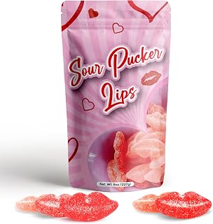 NY SPICE SHOP Sour Pucker Candy - Lickey Lips Strawberry Candy - Sour Candy Variety Pack - Bulk Candy - Congratulations Candy - Pink Chewy Candy - Red Wax Lips Candy for Adults, Kids - 8 Ounce