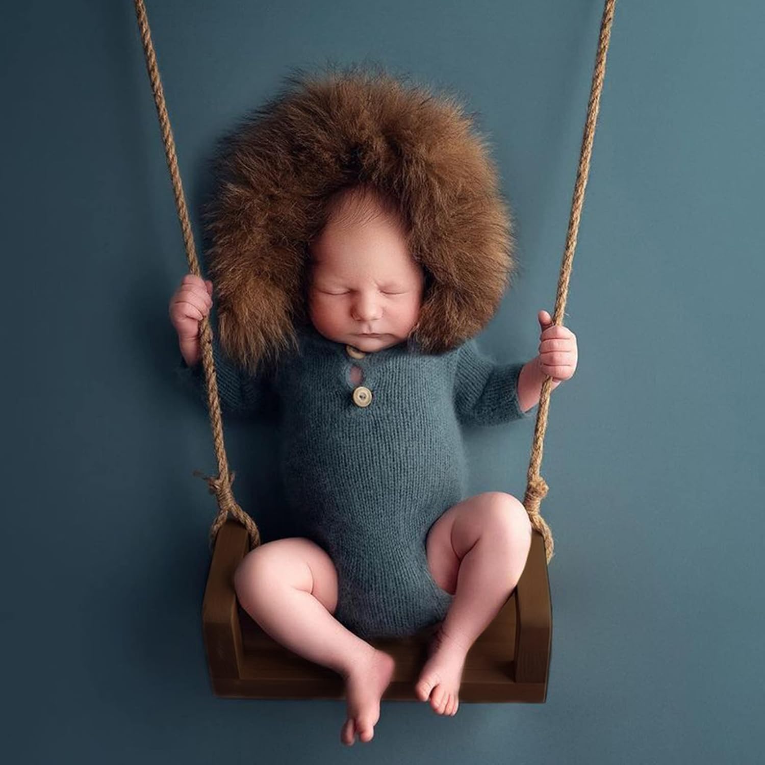 M&G House Newborn Photography Props Swing Prop Wooden Swing Baby Photo Props Wooden Prop Swing Baby Photoshoot Props Newborn Photography Accessory(Brown, 6 Sunflowers) 02 Brown Color