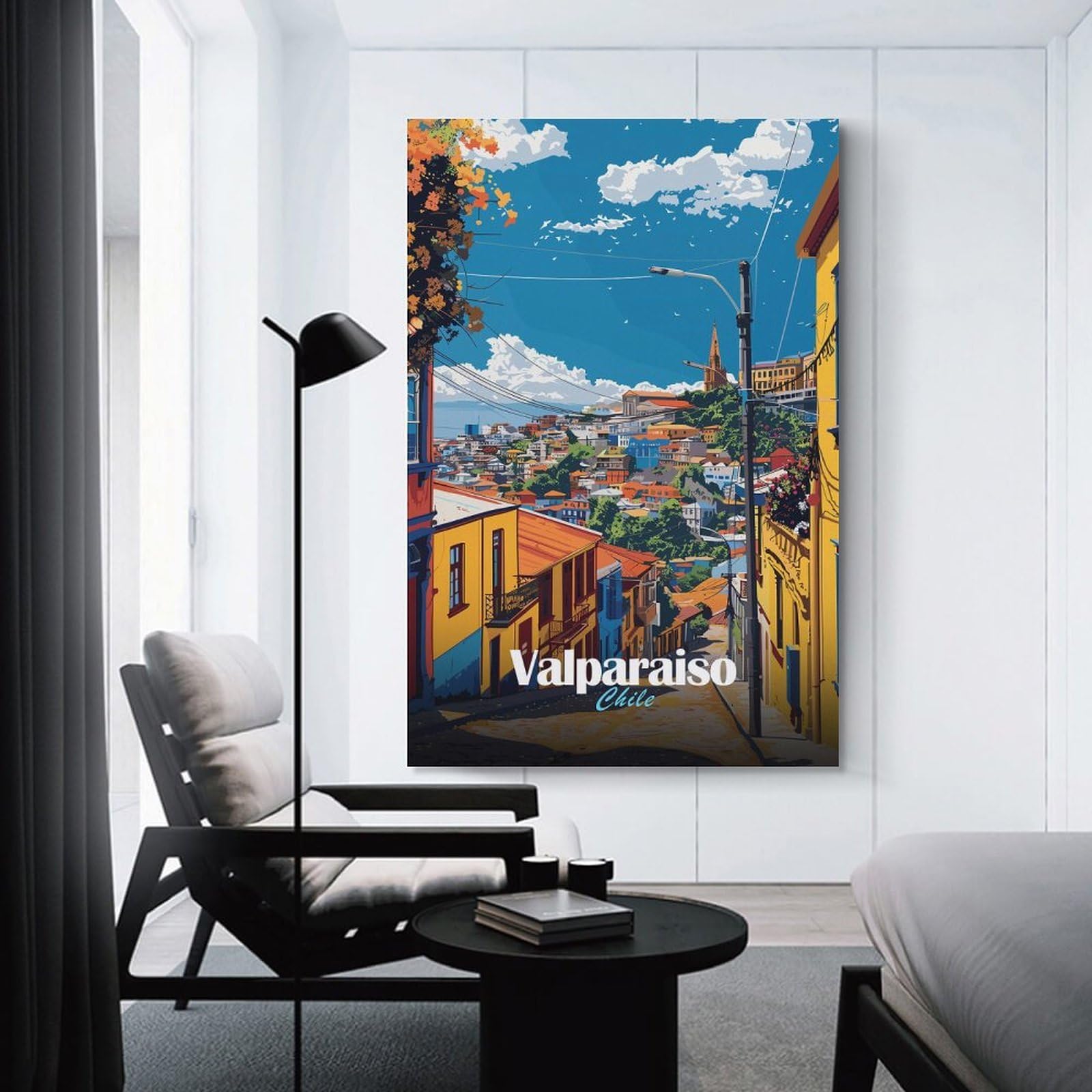Junmoney Valparaiso Cityscape Room Decor Wall Art 16x24inch(40x60cm), for Bedroom, Guest Room Or Reading Nook, An Easy Wall Refresh for Bedrooms