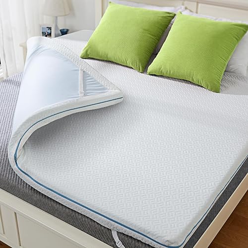Dreamsmith Cubrecolchón de espuma viscoelástica de gel de 4 pulgadas, cubrecolchón de cama de enfriamiento suave con funda extraíble lavable y