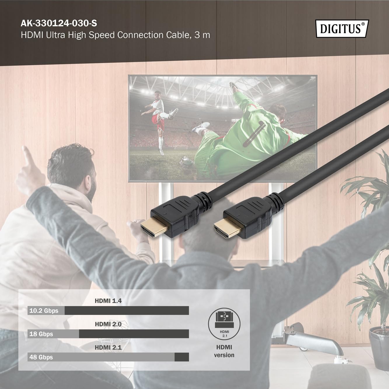 DIGITUS Kabel połączeniowy HDMI 2.1 Ultra High Speed, typ A M/M - 3.0m - z Ethernet - UHD-II 8K60Hz - pozłacane styki - czarny
