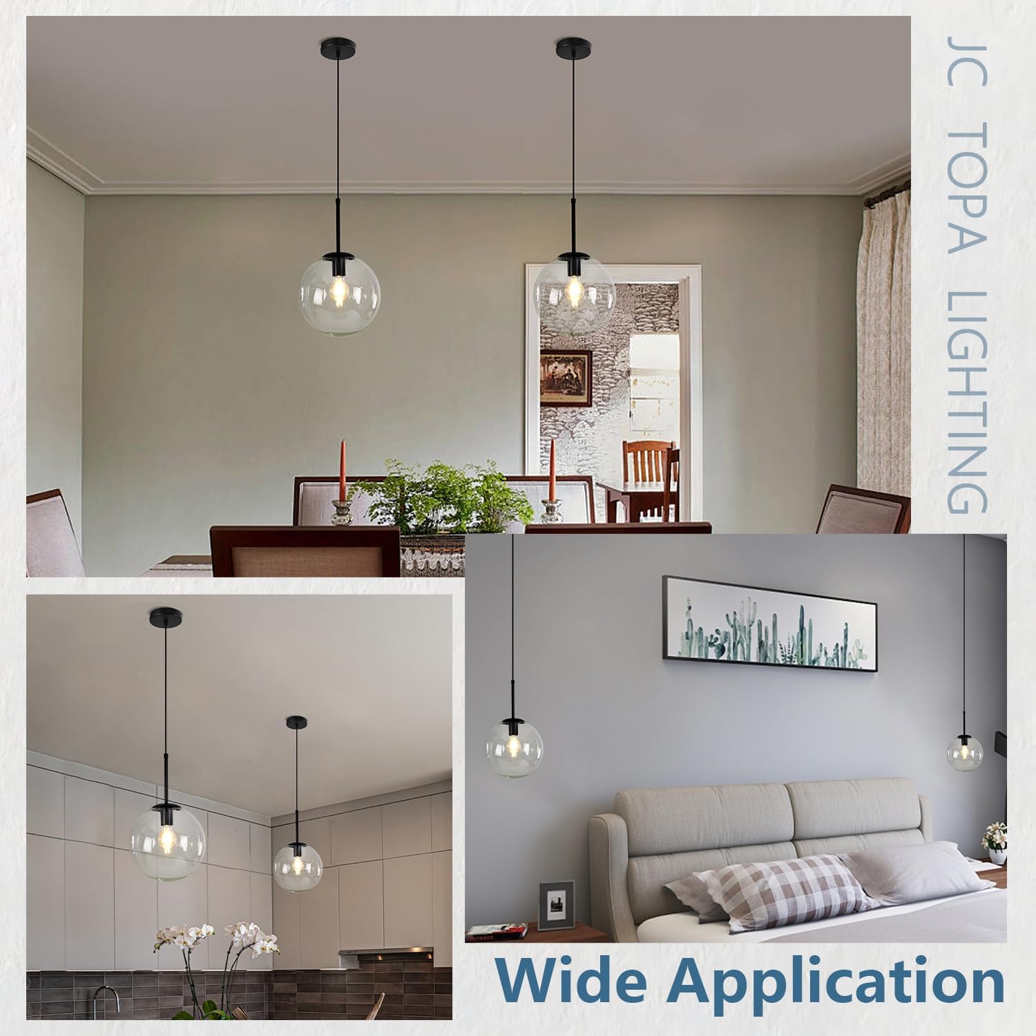 10 Inch Globe Pendant Light Mid Century Modern Ceiling Pendant Lights with Clear Glass 1-Light Chandelier for Kitchen Island Living Room Dining Room Bar Black