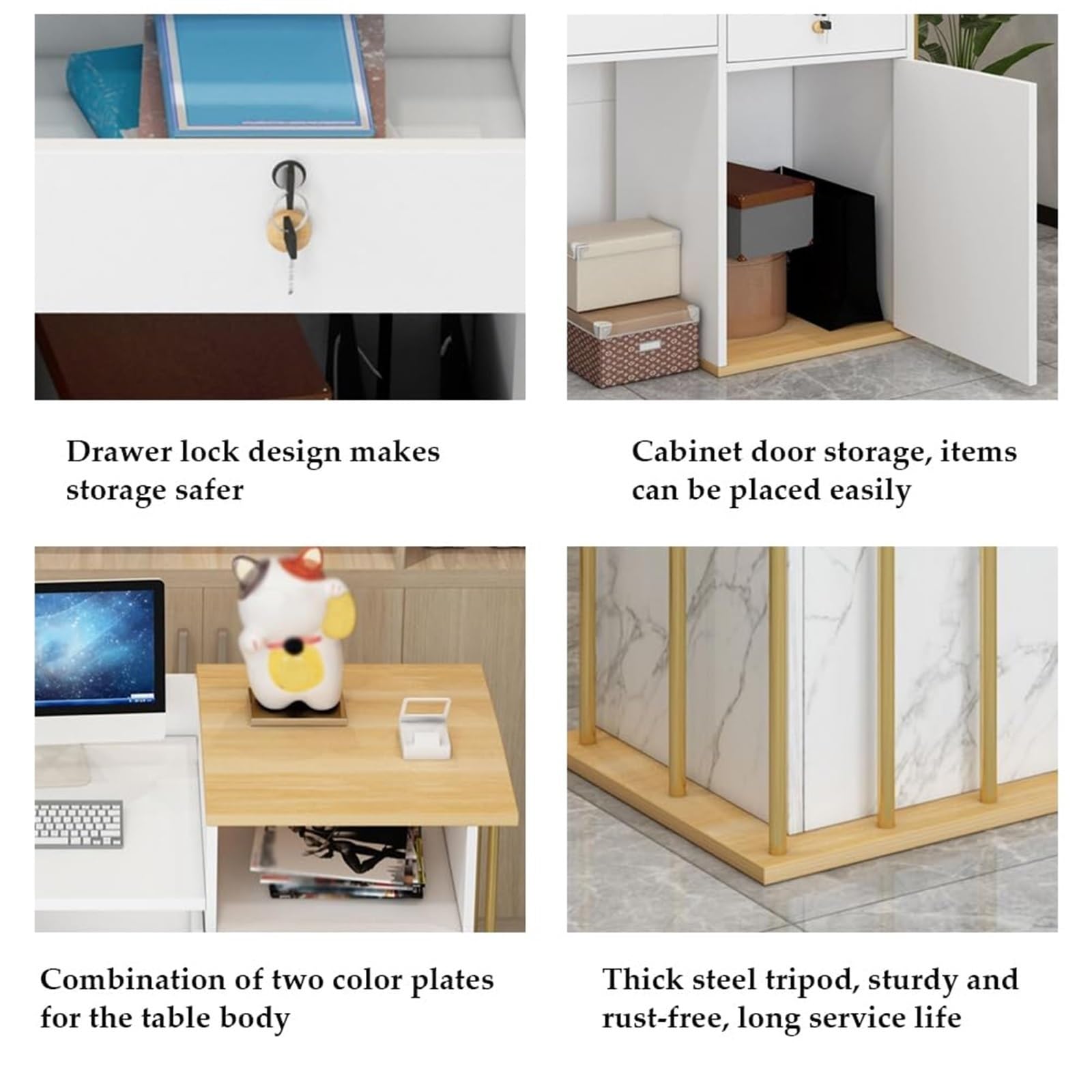 JingNian Bancone Cassa per Negozio, Banco Reception con Cassetti e Serratura, Scrivania Reception Moderna per Hotel, Abbigliamento, Sala d’Attesa e Ufficio(Warm White,100cm)