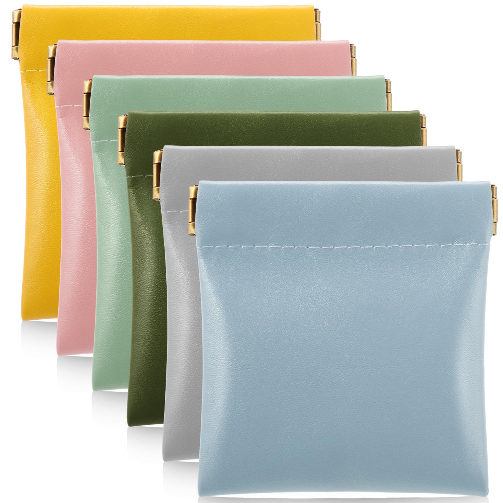6 Pcs PU Squeeze Small Coin Purse Pouch Change Holder Waterproof Portable Makeup Bag Storage Travel for Women (Boho Colors)