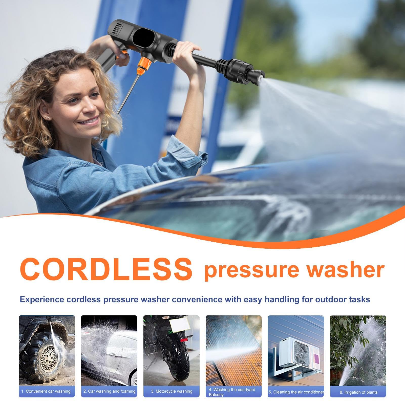 Hidrolimpiadora Inalámbrica A Presión Limpiador de Accesorio Ajustable | Rociador de Agua a Presión Máquina Para Lavar Coches, Entradas, Patios, Exteriores, Caravanas