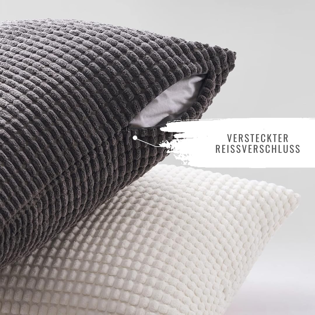 4er Set Kissen-Bezug inklusive Füllung, Modell Sven, Kord Samt Sofakissen Farbverlauf abgestimmit Couchkissen Dekokissen Zierkissen Kopfkissen, mit Reisverschluss, weich & angenehm (Creme, 40 x 40 cm)