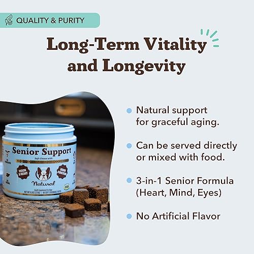 Miniatura 4 de Natural Dog Company Vitaminas masticables para perros mayores para la salud del cerebro, el corazón y los ojos, apoyo cognitivo, claridad de visión