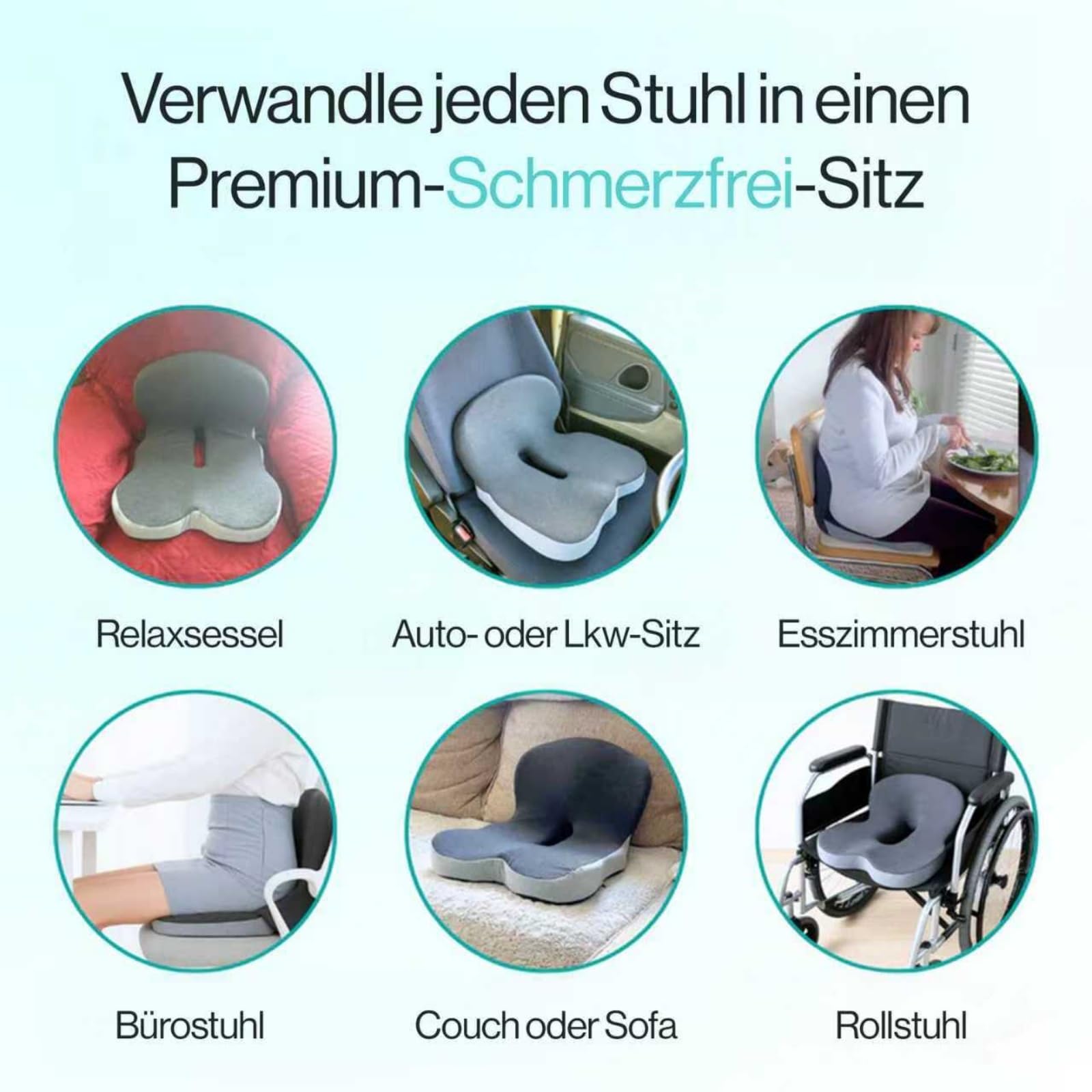 Serentai ErgoSeat，Ergonomisch geformtes Lendenstützkissen mit Memory-Schaum-Sitzkissen, geeignet für Bürostühle und Autositze
