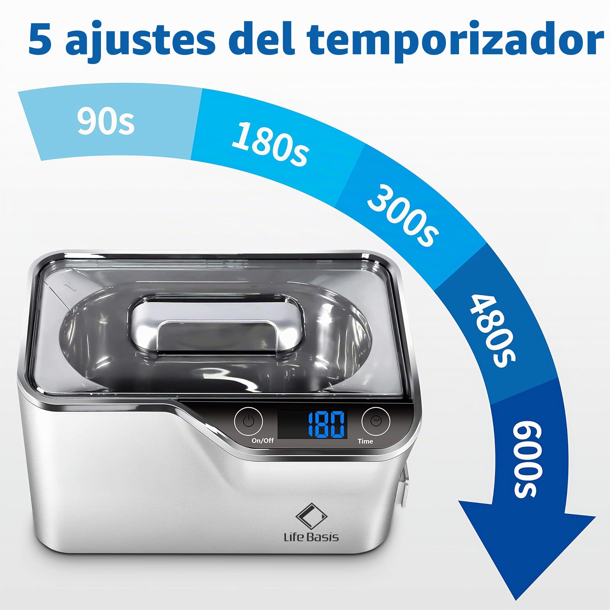 LifeBasis Limpiador ultrasónico – Dispositivo de limpieza por ultrasonidos 600 ml dispositivo digital de limpieza de gafas dispositivo ultrasónico 42 KHz dispositivo ultrasónico para limpieza de