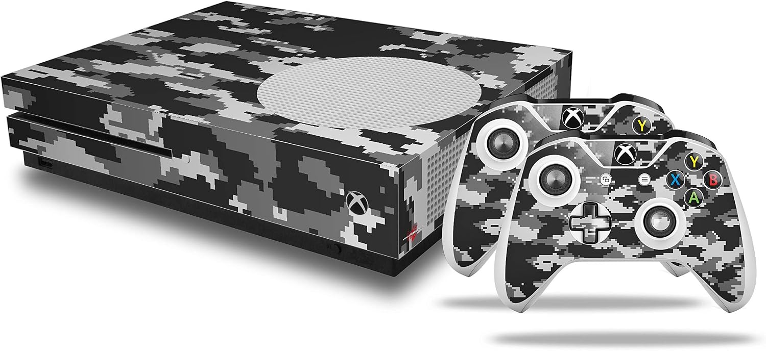 Decal Vinyl Skin Wrap Compatible with Xbox One S Console and Controllers - WraptorCamo Digital Camo Gray