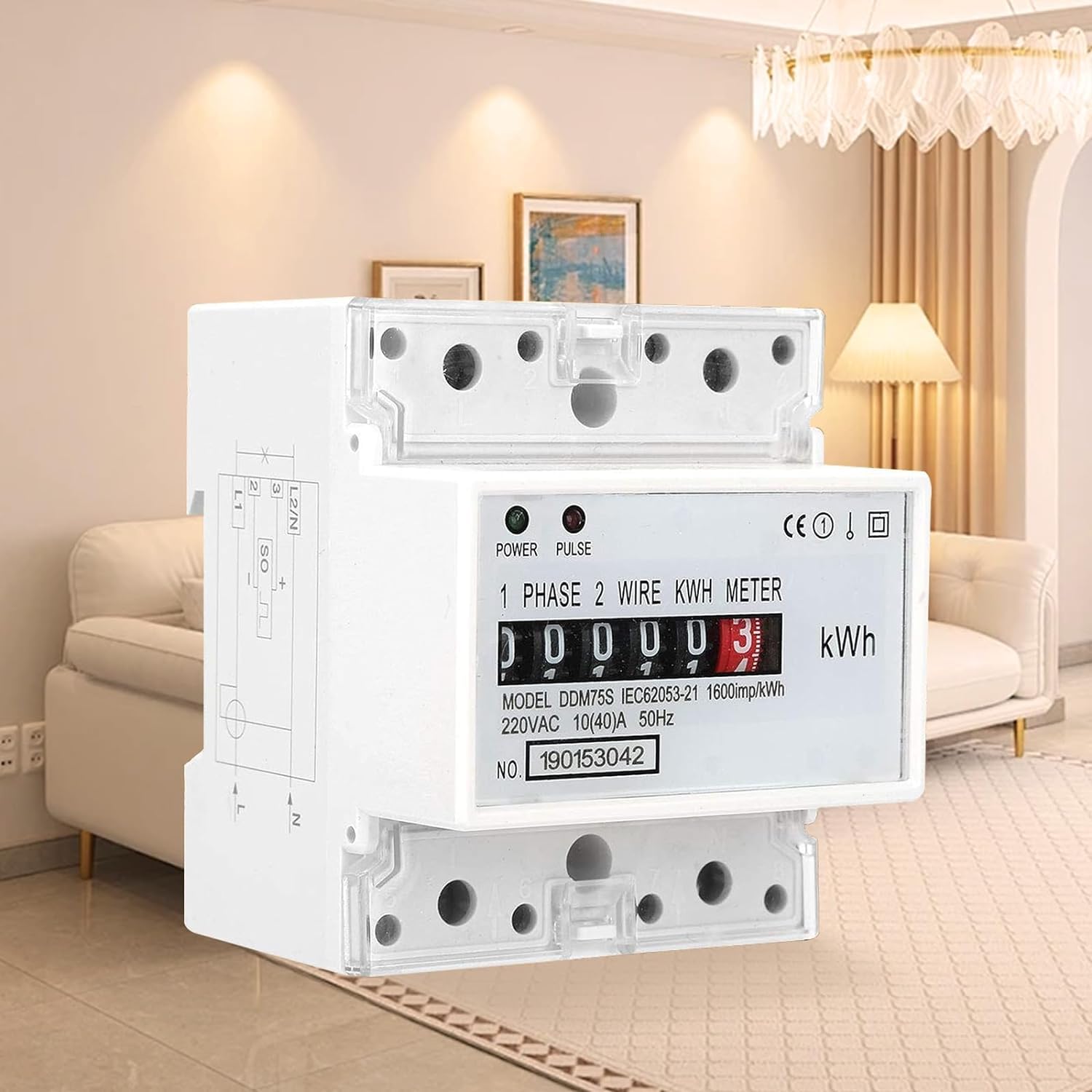 Contatore elettrico a 4 fasi, contatore di corrente trifase calibrato, contatore di corrente per contatore intermedio DIN AC 220 V/230 V 10-40 A monofase da 35 mm
