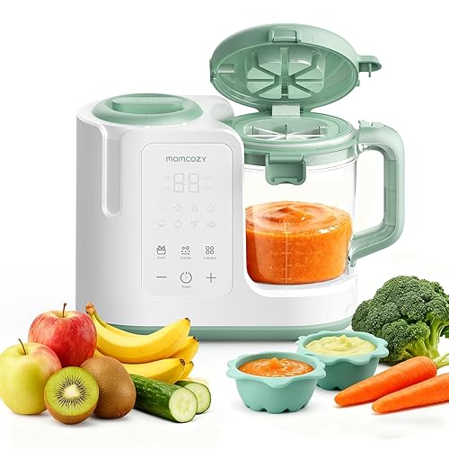 Momcozy AutoMeal Baby Food Maker – One-Step Auto Steam & Blend Food Processor, 15oz Large Cup & 6-Blade Design, Self-Cleaning, Auto 3-Stage Texture Settings for Effortless Homemade Baby Puree