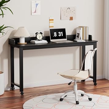 Roadoor Adjustable Overbed Table, Rolling Bedside Laptop Desk with Lockable Wheels and High Baffle, Mobile Hospital Bed Table, Portable Standing Workstation for Home and Hospital Use Black